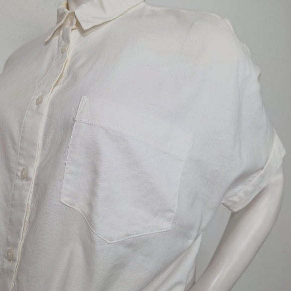 Madewell White Preppy Coquette Short Sleeve Tie Front Button Down Shirt Size M - Picture 10 of 13